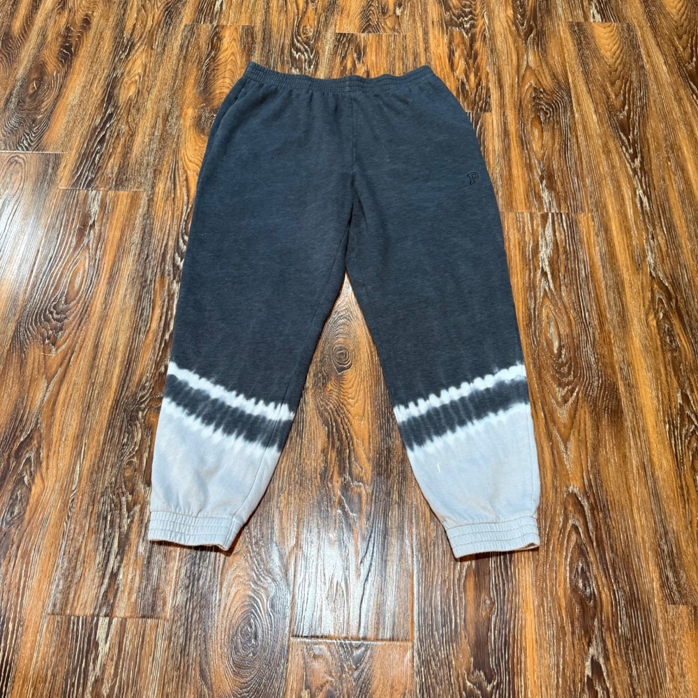 PINK L Jogger Sweatpants Womens Charcoal Grey Tie Dye Relaxed Fleece Pockets